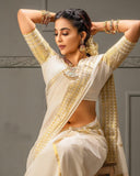 Off White Soft Banarasi Silk Saree With Unstitched Blouse image 5