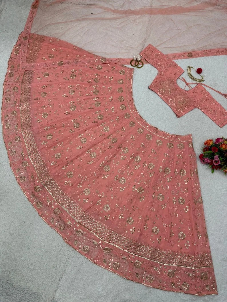 Faux Georgette Embroidery Sequence Work Lehenga Choli With Dupatta image 5
