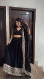 Black American Silk Lehenga Blouse & Dupatta For Women's image 5