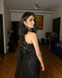 Black Georgette Embroidery Sequence Work Saree image 6
