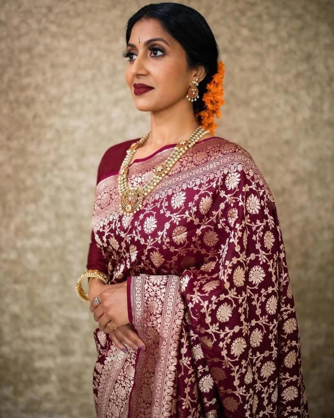 Maroon Soft Lichi Silk & Jacquard Work Saree With Blouse image 6