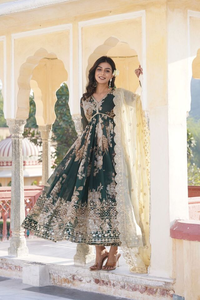 Russian Silk Embroidery Zari Sequence Work Dress With Dupatta image 5