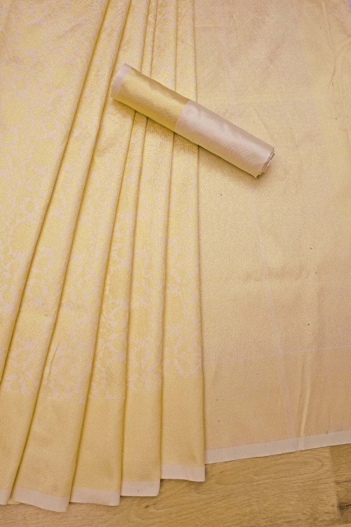 Gold Soft Lichi Silk Saree image 2