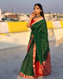 Green Soft Lichi Silk Saree With Blouse image 1
