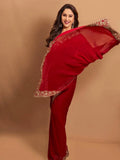 Red Heavy Georgette Sequence Work Saree image 3