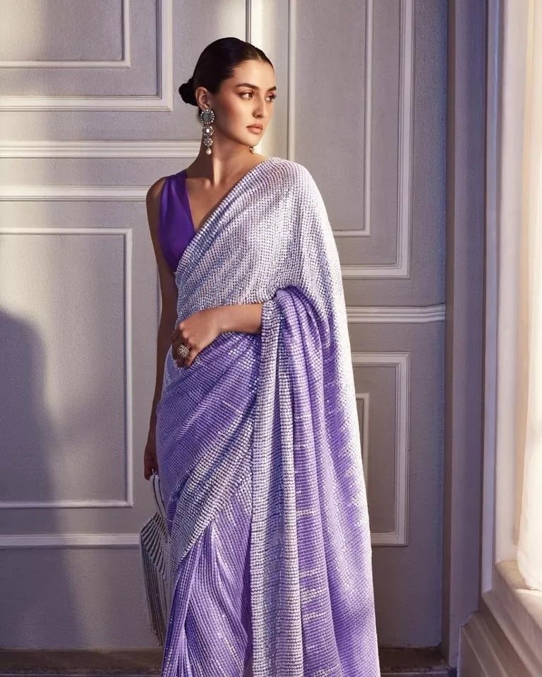 Heavy Georgette Party Wear Wedding Saree, Classic Function Sari & Blouse image 5