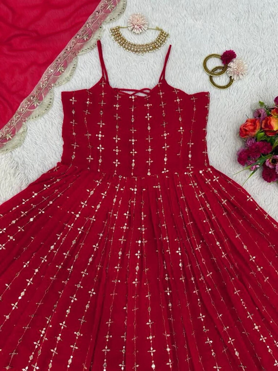 Faux Georgette Embroider With 5 MM Sequence Work Long Gown Dresses & Dupatta image 5