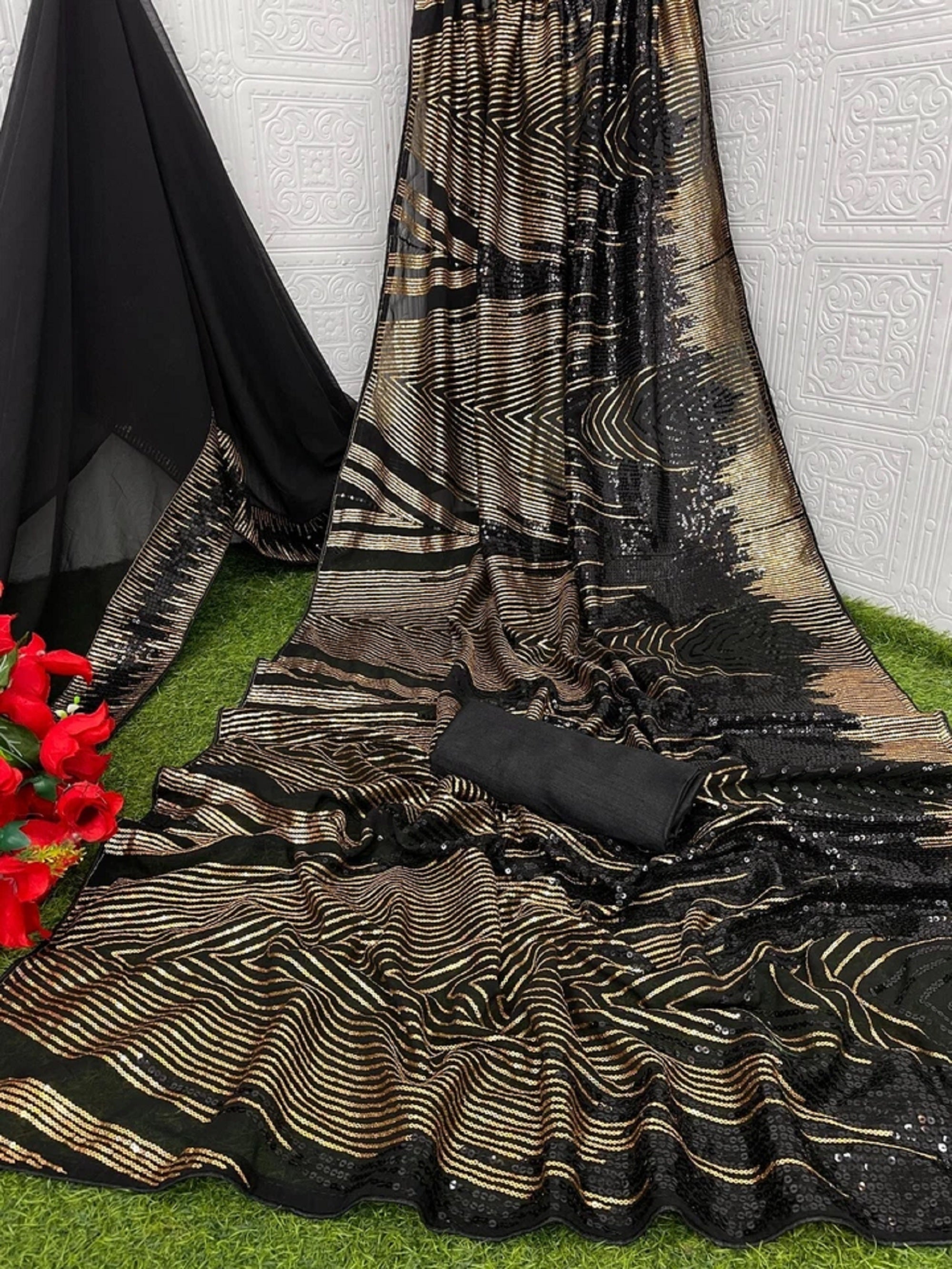 Soft Lichi Silk Saree with blouse image 5