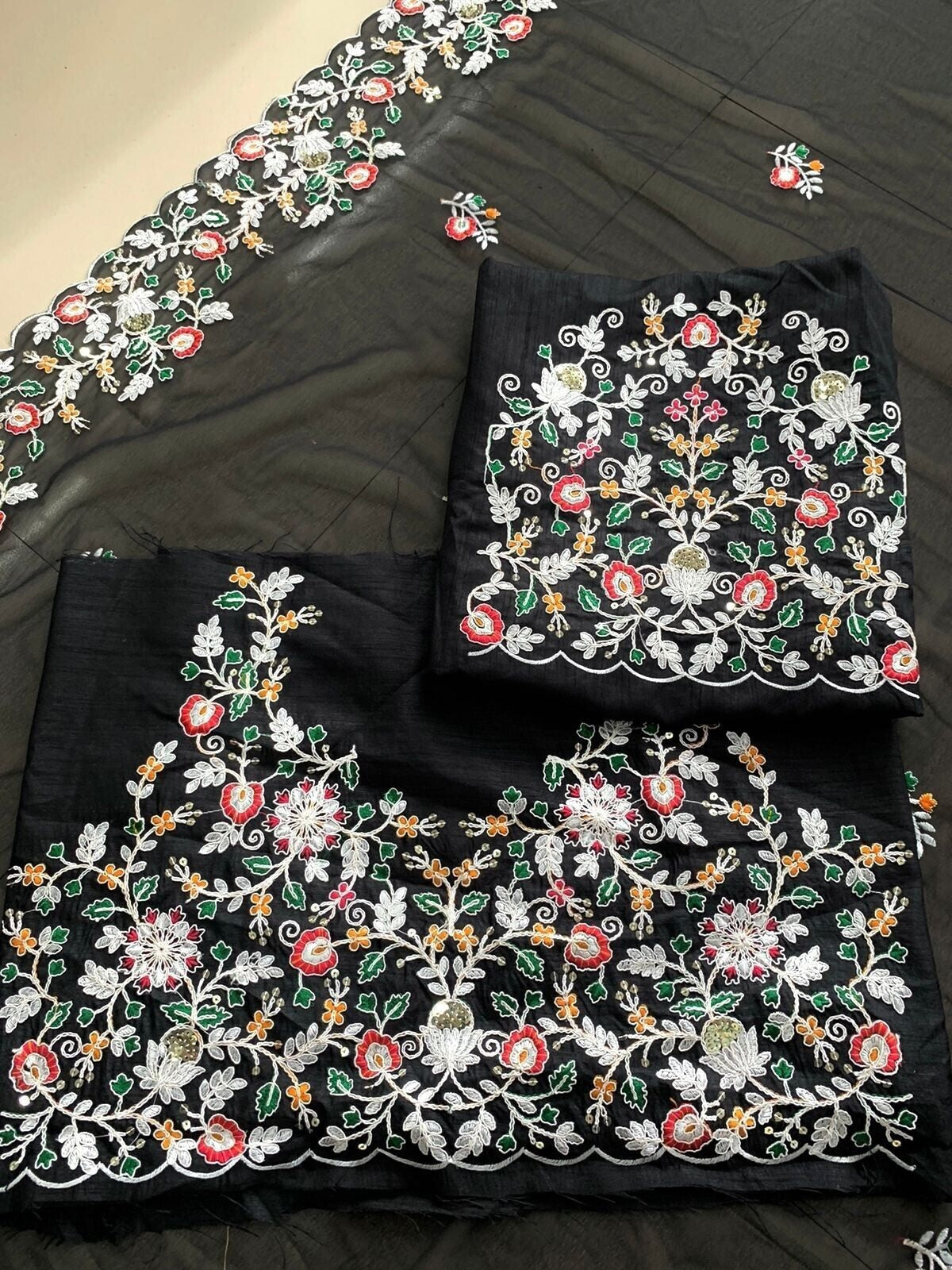 Black Georgette Embroidery Work Saree image 5