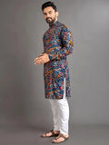 Navy Blue Men's Premium Soft Cotton Foil Print Kurta image 5
