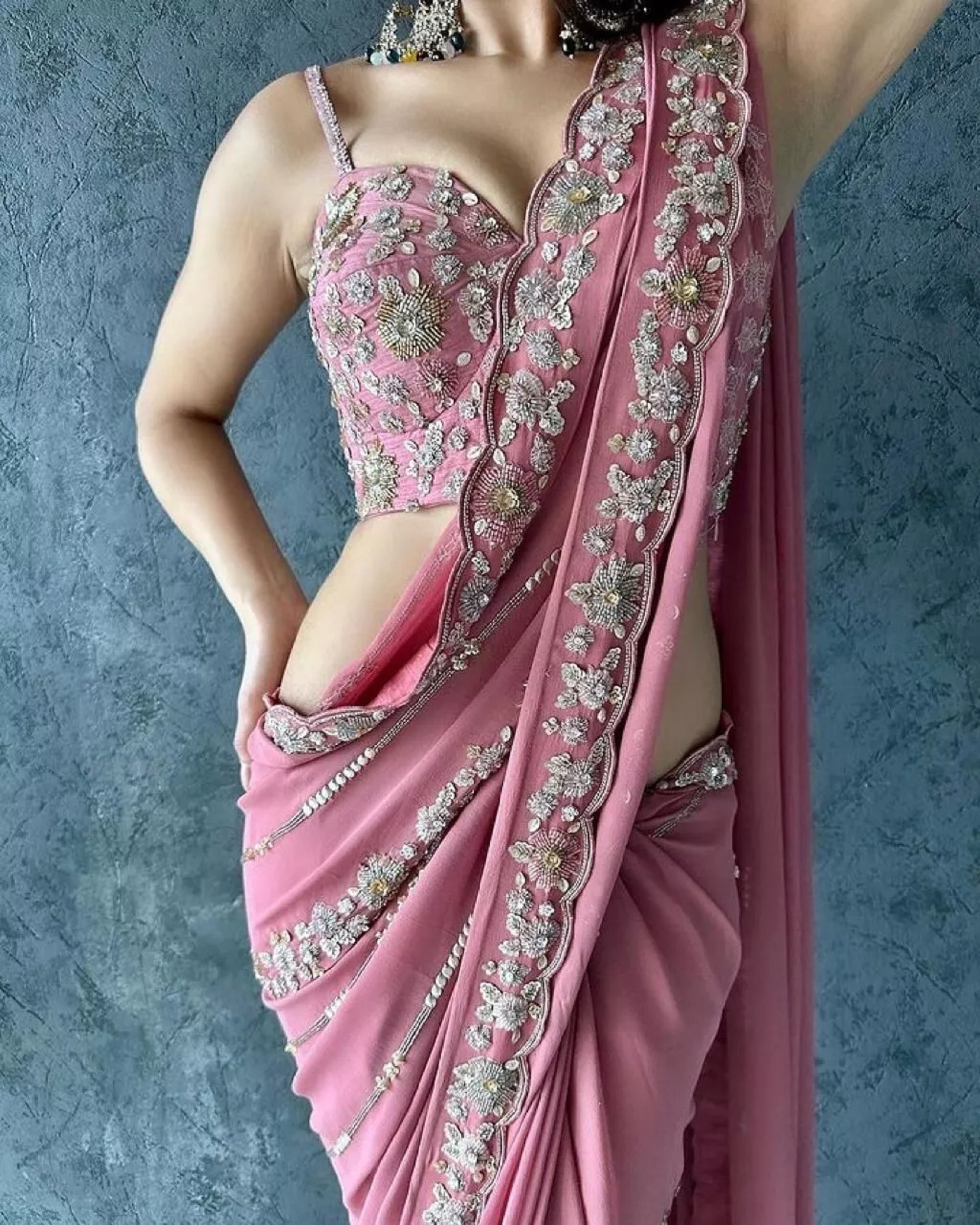 Soft Georgette Bollywood Party Saree With Blouse image 5