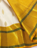 Yellow and White Soft Lichi Silk Saree image 5