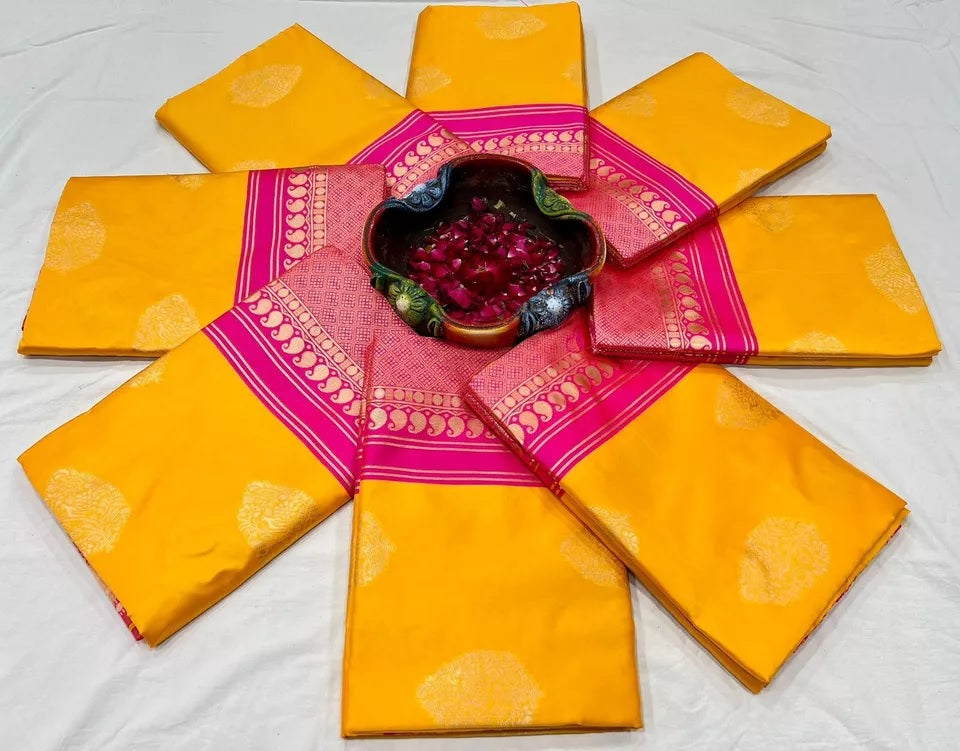 Yellow Soft Lichi Silk Jacquard Work  Saree image 5