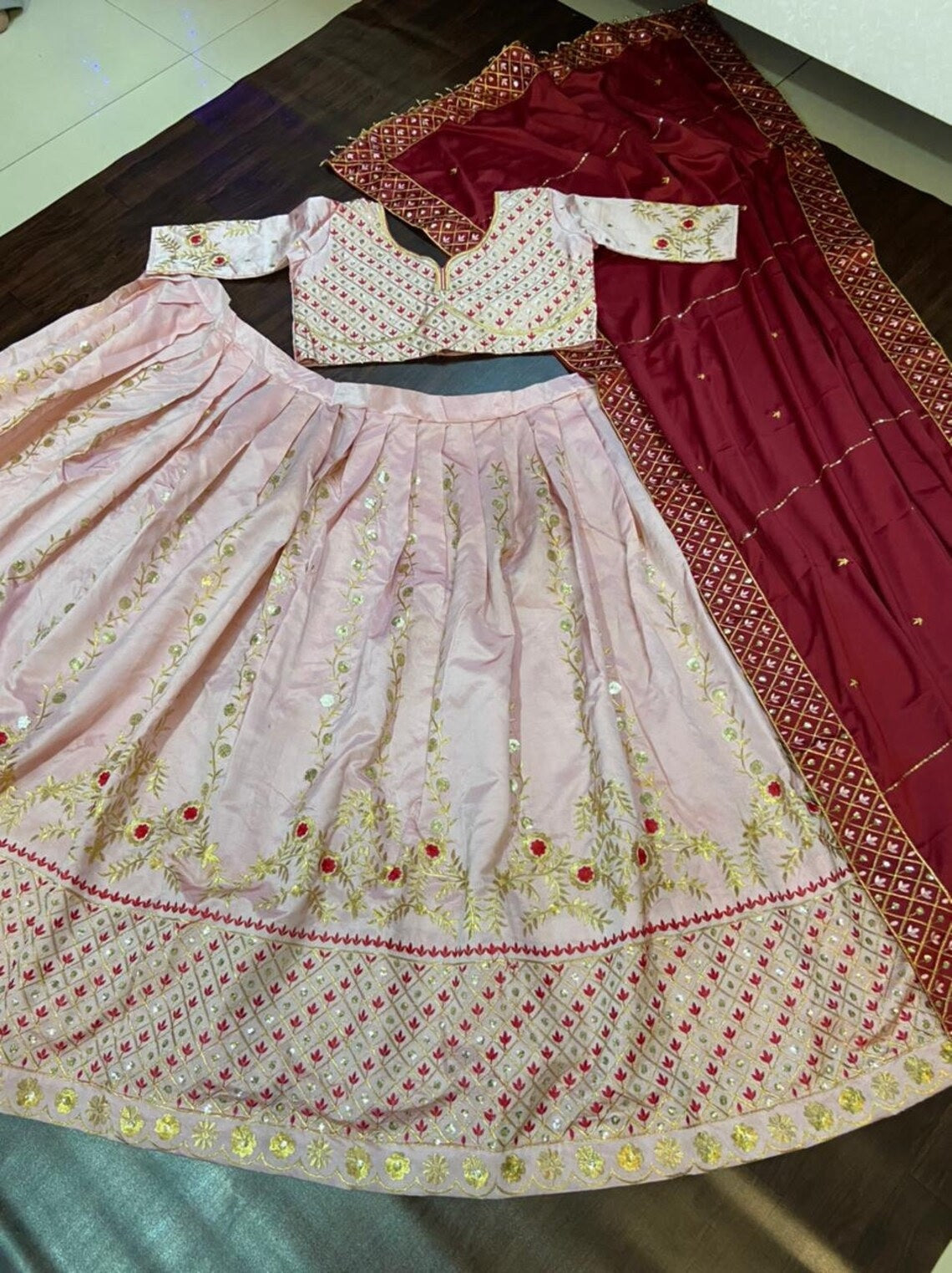 Premium Taffeta Silk Embroidery Sequence Work Lehenga Choli Dupatta image 3