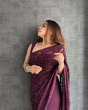 Georgette Heavy Satin Banglori Silk Sareee & Blouse image 5