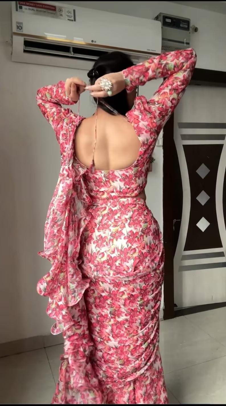 Premium Georgette Ready To Wear Saree With Blouse image 3