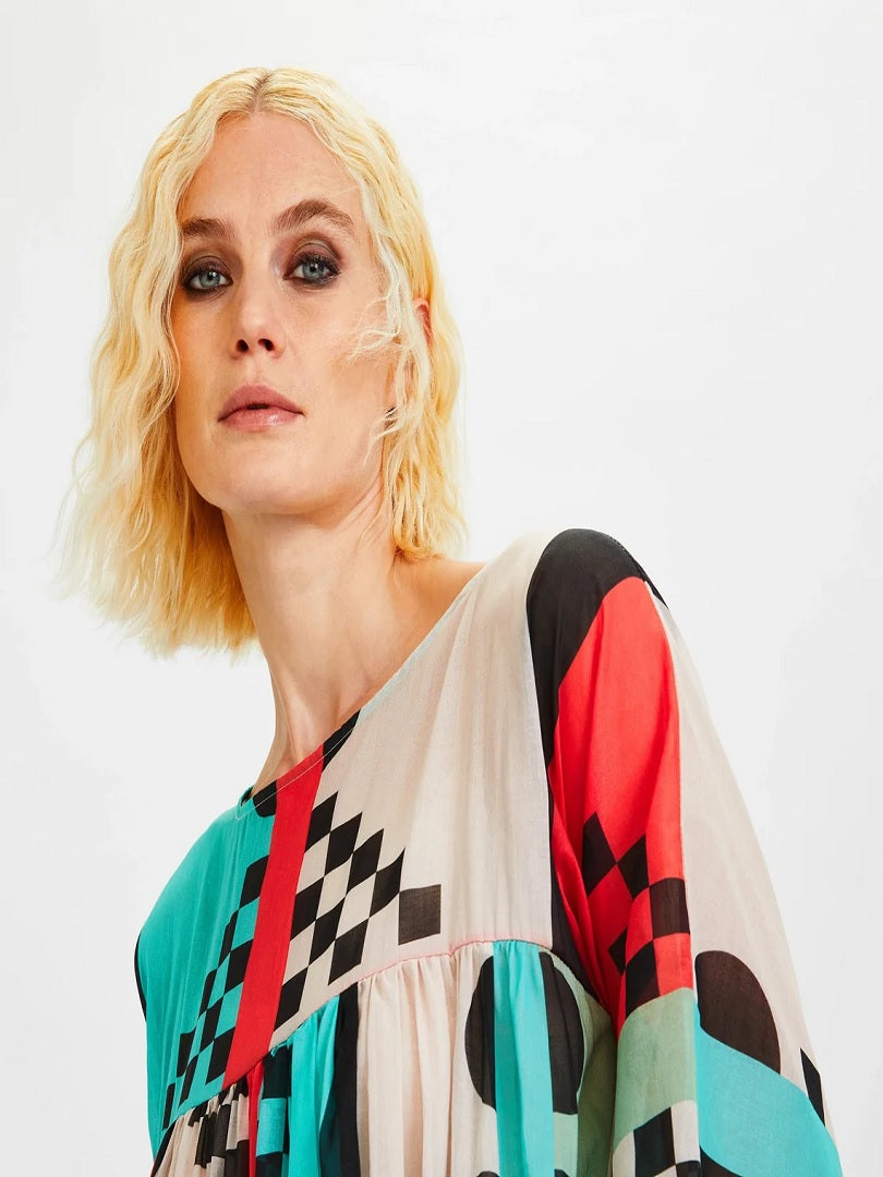 Geometric Multi Color Printed Casual Wear Poly Rayon Cotton Long Maxi Dress J5759 image 6