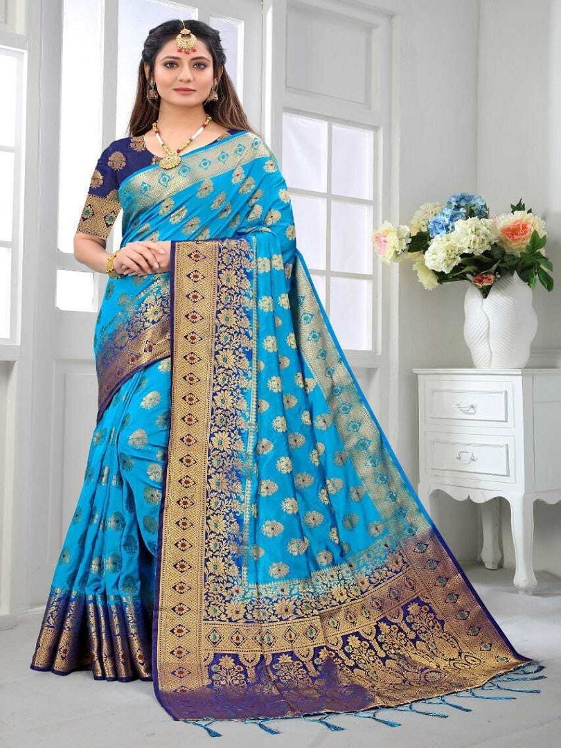 Soft Banarsi Silk Pure Golden Jari Design Work Saree image 1