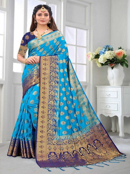 Soft Banarsi Silk Pure Golden Jari Design Work Saree image 1