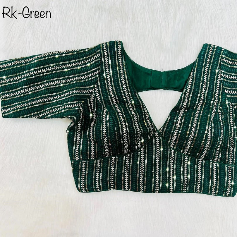 Faux Georgette With Zari Sequence Work Ready made Blouse 14-RK1 image 5