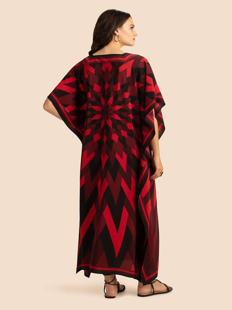 V Neck Printed Lounge Wear Soft Silk Crepe Kaftan J5765 image 6