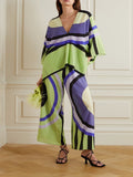 V-Neck Style Circular Printed Silk Crepe Co-ord Sets For Women And Girl's J5693 image 6