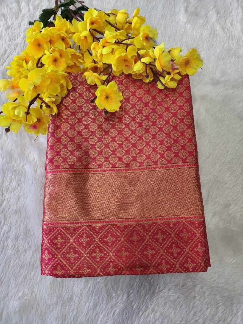 Pink Color Lichi Silk Saree with Unstitched Blouse image 6