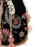 Black, Pink & Multi Velvet Floral Embroidered Potli bag image 6