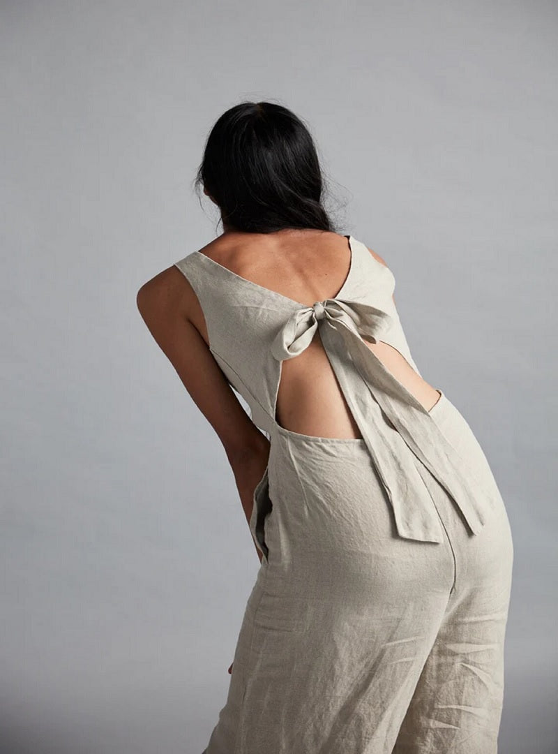 Off White Linen Jumpsuit image 2