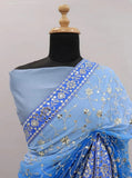 Sky Blue Soft Georgette Embroidery Sequence And Thread Work Saree image 6