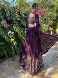 Eggplant Chinon Sequence Embroidered Lehenga Choli With Koti Set image 4