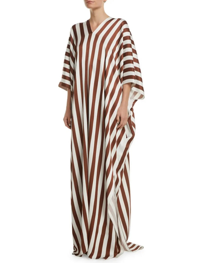 Stripes Soft Satin Silk Kaftan Dress J5624 image 6