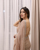 Peach Georgette Embroidery Sequence Saree image 7