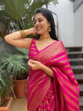 Pink Soft Lichi Silk Jacquard Work With Gold Zari Weaving Saree image 6