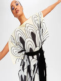 Geometric Boat Neck Style Silk Crepe Printed Kaftan J5633 image 6