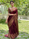 Wine Soft Lichi Silk Jacquard Border Saree KP image 6