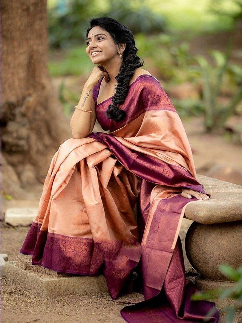 Women's Jacquard Work Soft Lichi Silk Saree With Blouse 11-KP10 image 7