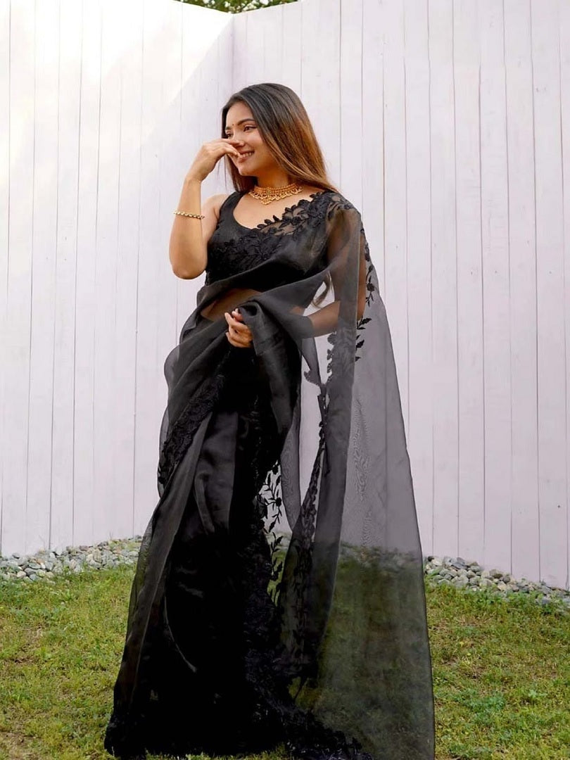 Organza Silk With Heavy Embroidery Work Saree image 6