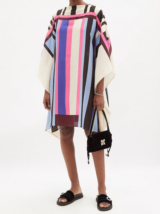 Boat Neck Stripe Print Mini Kaftan Dress J5649 image 1