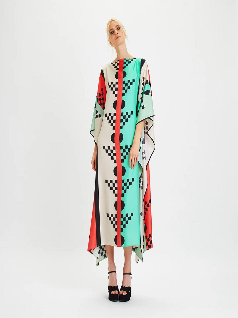 Geometric Printed Style Satin Silk Kaftan J5650 image 6