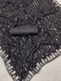 Black Georgette With Sequence Lace Work Saree image 4