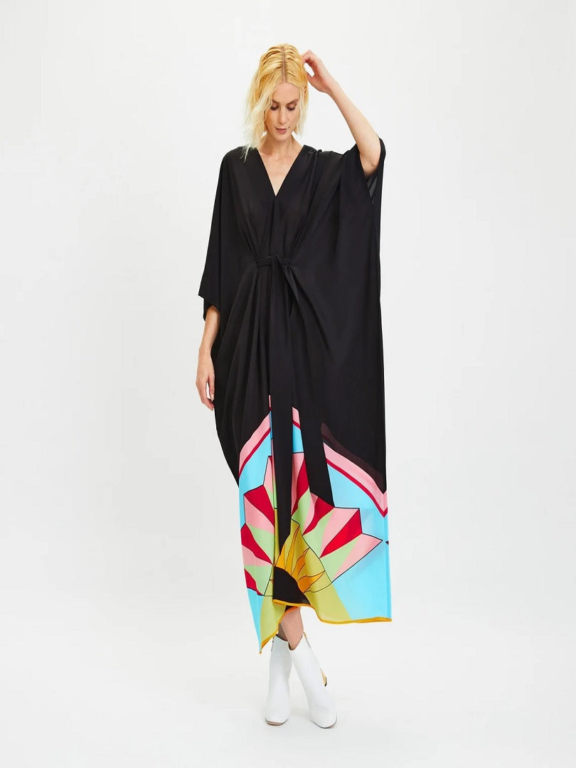 V-Neck Belt Style Black Chelsea Georgette Kaftan J5652 image 6