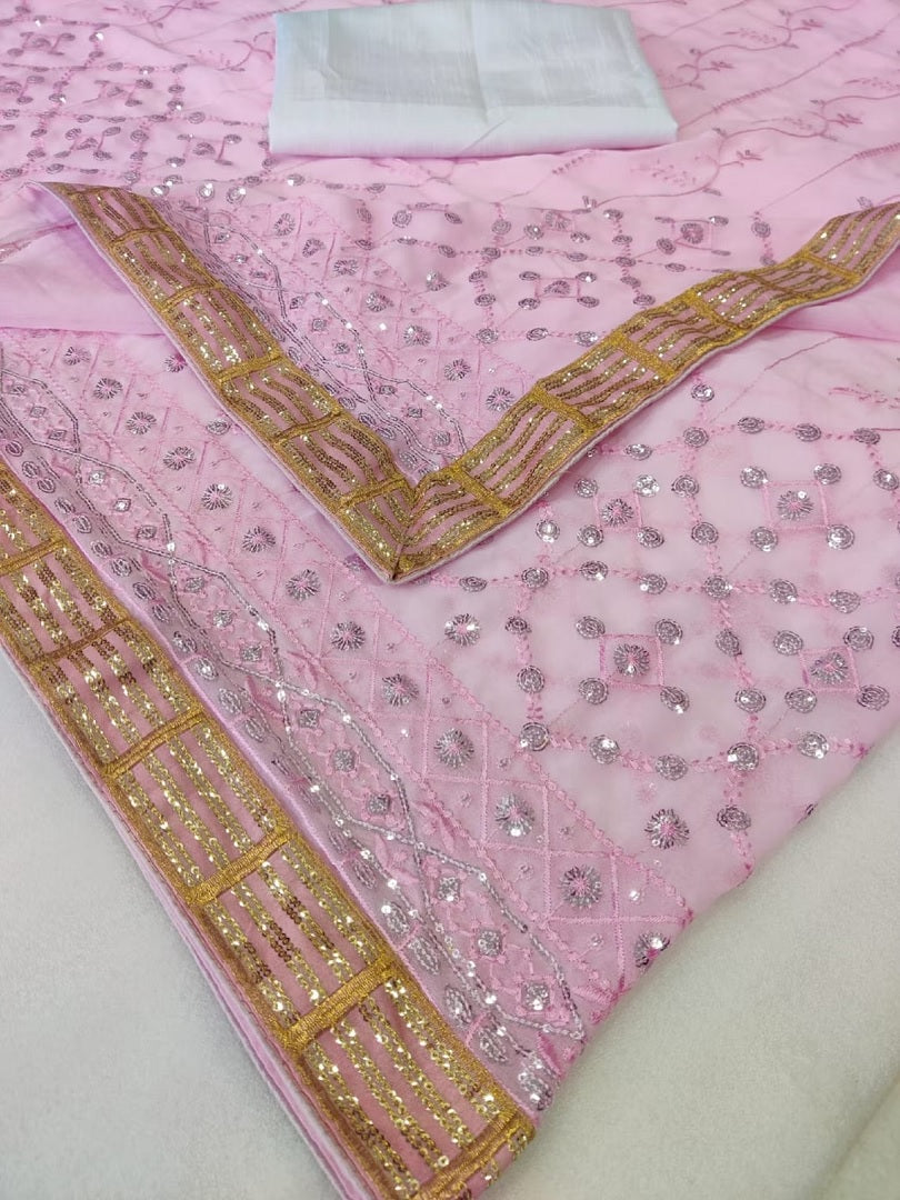 Pink Georgette Embroidery Sequence Work Saree image 4