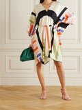Home Wear Belt Style Printed Soft Satin Silk Short Kaftan J5696 image 7
