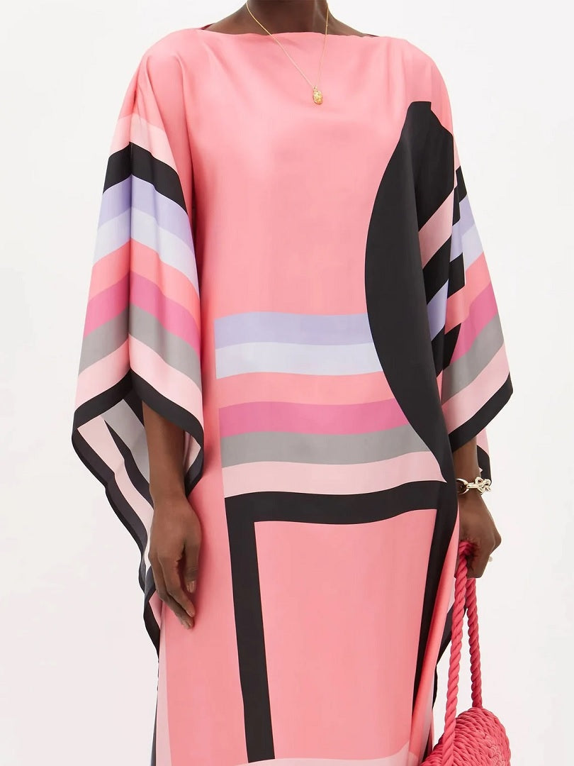 Pink Peach Free Size Soft Silk Crepe Women Kaftan J5706 image 6