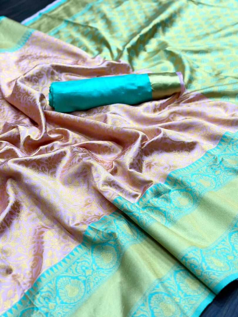 Soft Lichi Silk Jacquard Waving Work With Gold Zari Waving Saree image 2