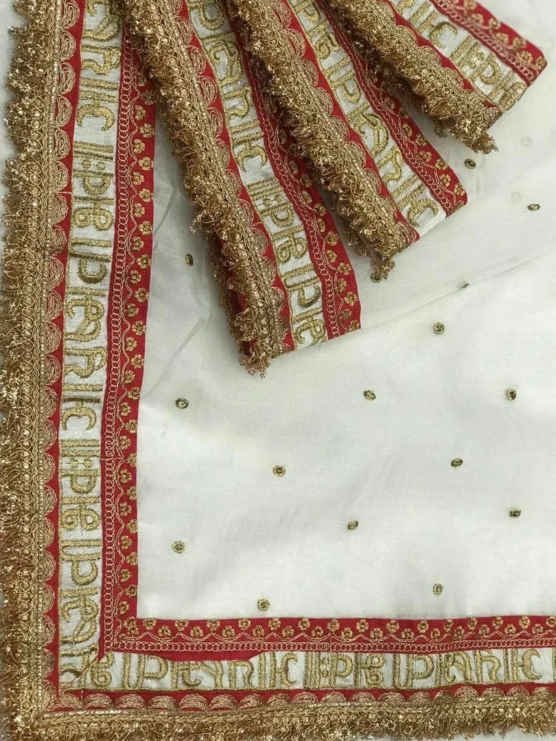 White Khadi Organza Silk Embroidery Thread Sequence Work Saree image 6
