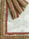 White Khadi Organza Silk Embroidery Thread Sequence Work Saree image 6