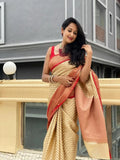 Soft Lichi Silk Jacquard Weaving With Gold Zari Weaving Work Saree image 6