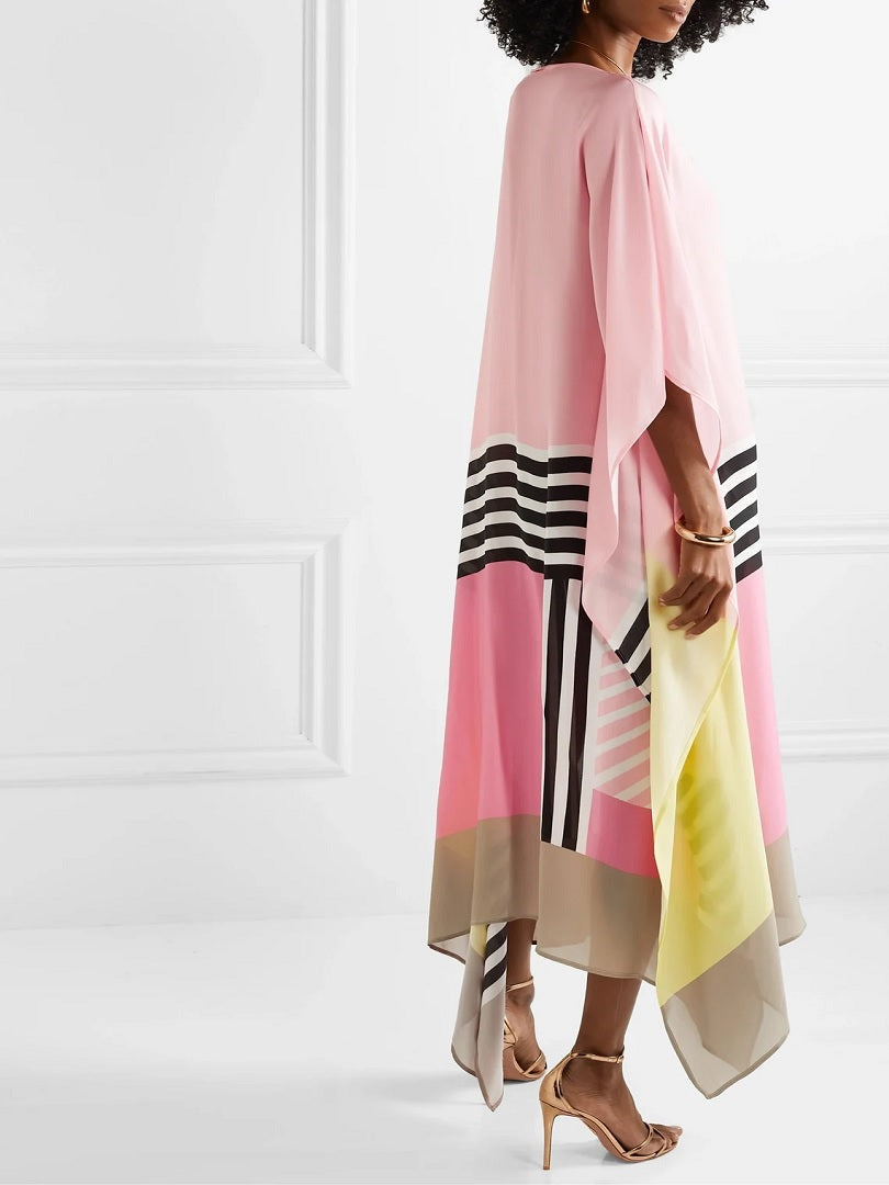 Rose Pink Satin Silk Kaftan Dress J5587 image 3